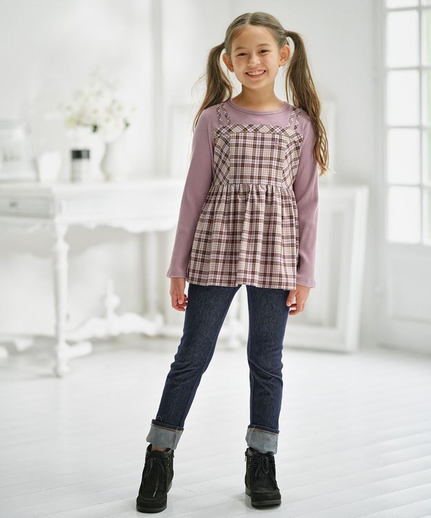 組曲 KIDS 【110-140㎝】ビスチェック トップス グレー×ブラウン系