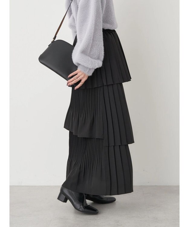 earth music&ecology ミックスプリーツティアードスカート Black