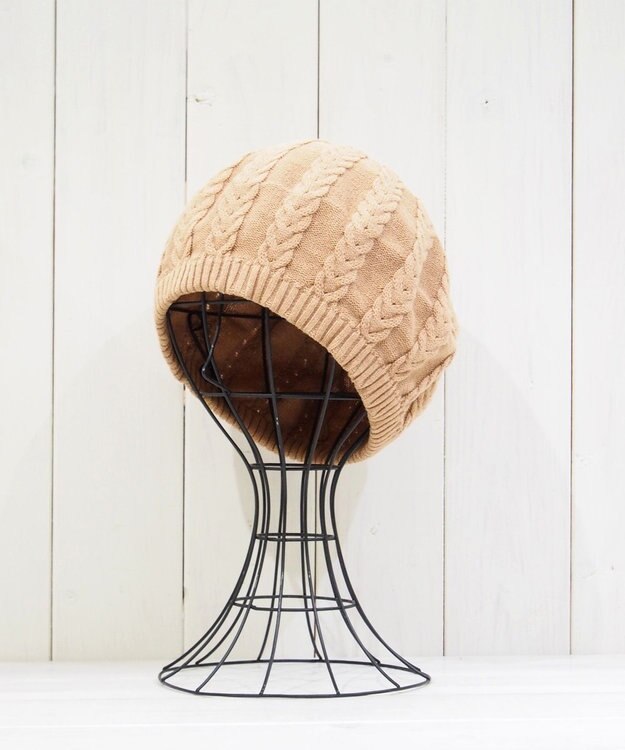 石田製帽 オーガニックコットン アラン編みベレー キャメル