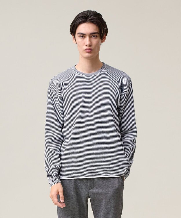 J.PRESS MEN 【Tシャツ感覚で着られる新感覚ニット】ボーダーニット ロングスリーブＴシャツ ネイビー系1