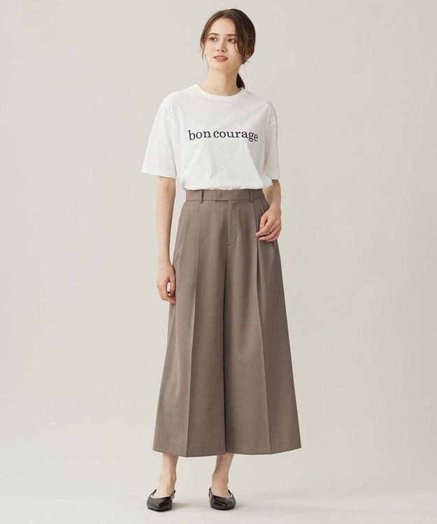 自由区 S 【洗える】TWラチネストレッチワイドクロップド パンツ モカ