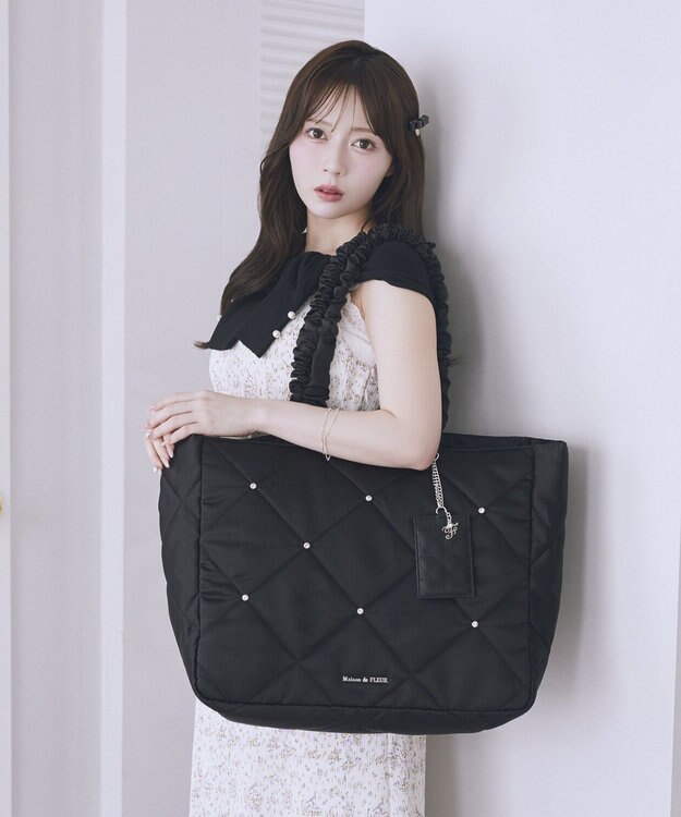Maison de FLEUR キルティングエアリーキャリーオンバッグ Black