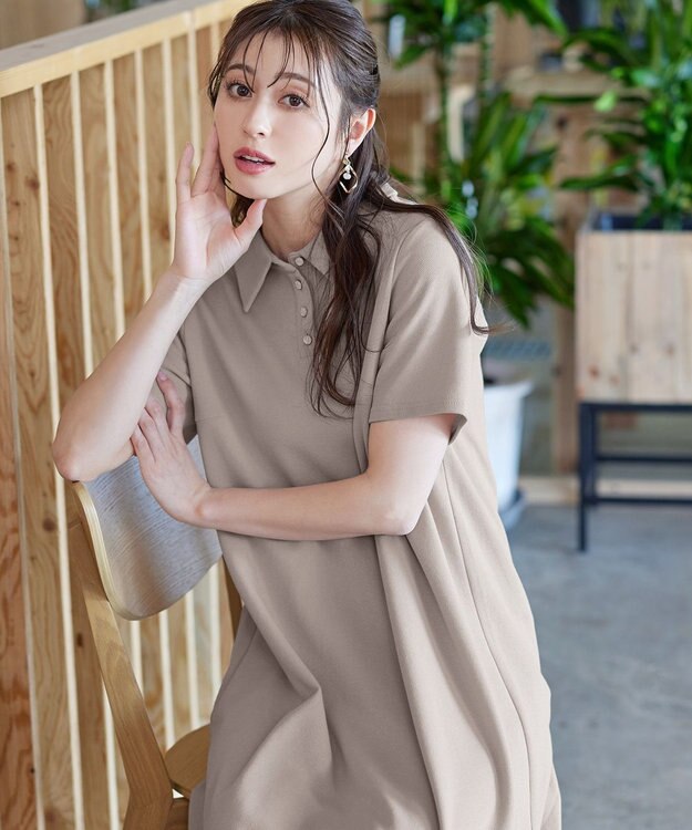 Tiaclasse 【洗える】ポロシャツワンピース グレージュ