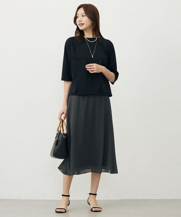 J.PRESS LADIES 【洗える・抗菌防臭・接触冷感・吸水速乾】ドライポンチ ボートネック カットソー ブラック系