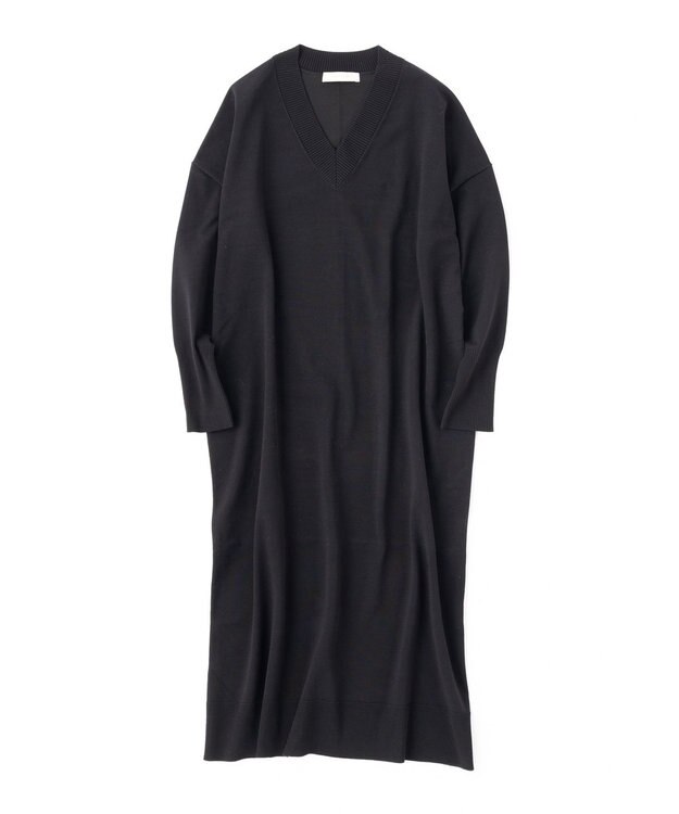 UNFILO 【洗える/抗菌防臭】マイビューティーニット Vネックワンピース ブラック