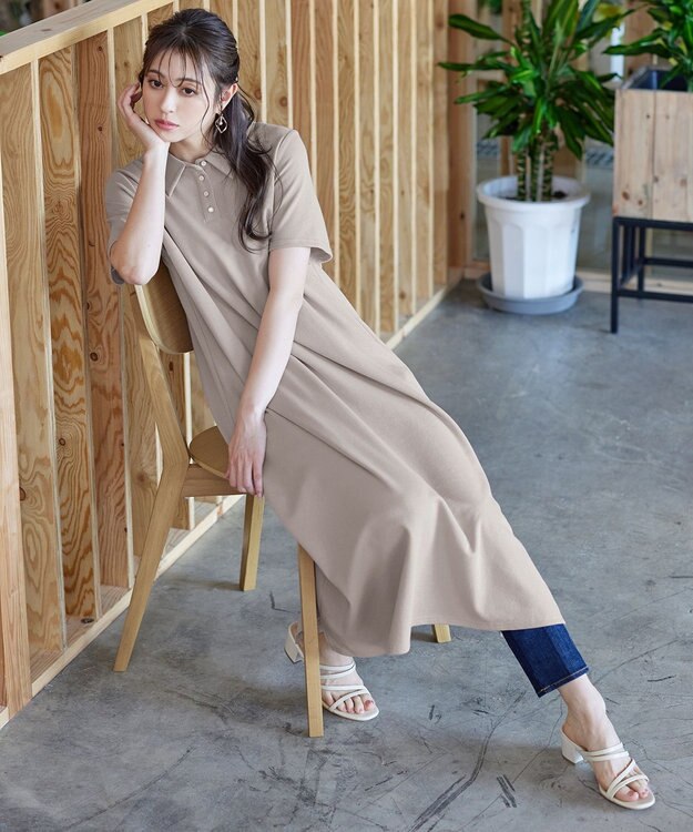 Tiaclasse 【洗える】ポロシャツワンピース グレージュ