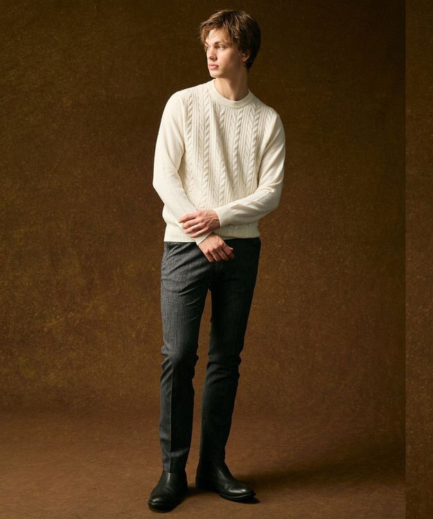 JOSEPH ABBOUD 【キングサイズ・ウエストも伸びる!オーガニックコットン使用】ムリネへリンボンストレッチ パンツ グレー系