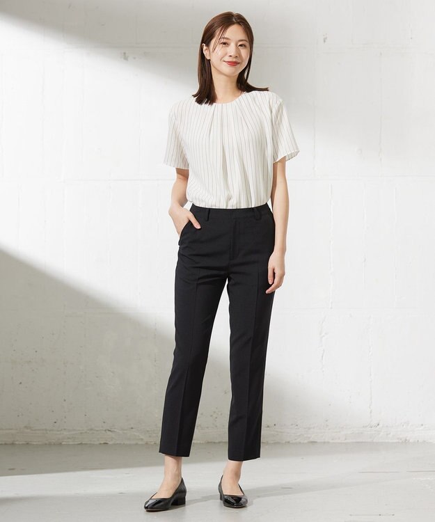 J.PRESS LADIES L シアーストライプ&チェック カットソー ホワイト系1