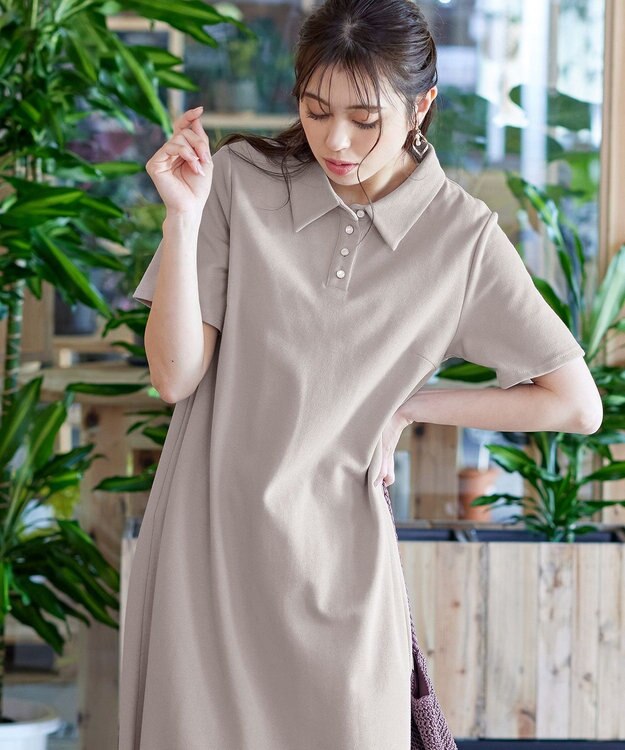 Tiaclasse 【洗える】ポロシャツワンピース グレージュ