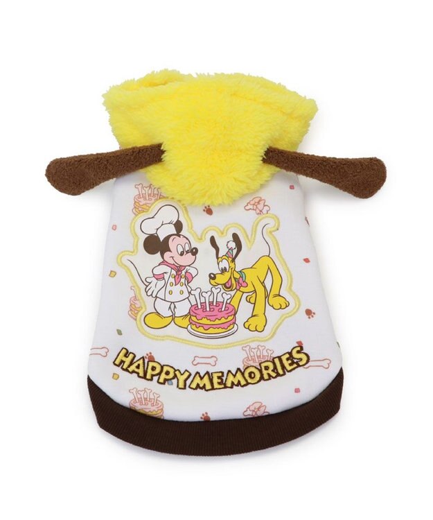 PET PARADISE ディズニー ミッキーマウス＆プルート パーカー 《ケーキ柄》 小型犬 ホワイト×ブラウン