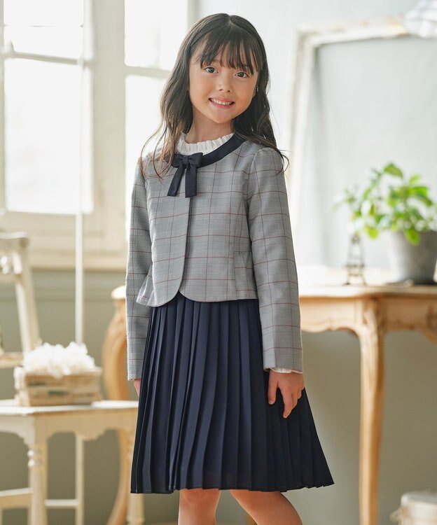 組曲 KIDS 【110-140㎝】グレンチェックジャケット＆プリーツワンピース セット ネイビー×チェック系
