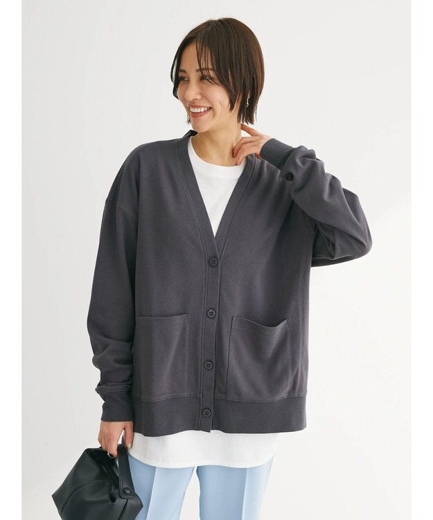 Green Parks ミニ裏毛Ｖネックカーディガン Dark Gray