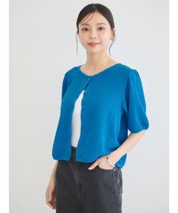 earth music&ecology 前後２ｗａｙパフスリーブカーディガン Blue