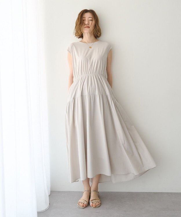YECCA VECCA 【UVカット/接触冷感/遮熱】ギャザーロングワンピース Light Beige
