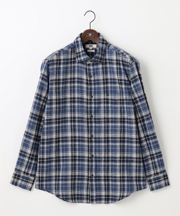 JOSEPH ABBOUD 【キングサイズ・柔らかな肌触り/暖かい】 ラフィーコットンフランネルシャツ ネイビー系4