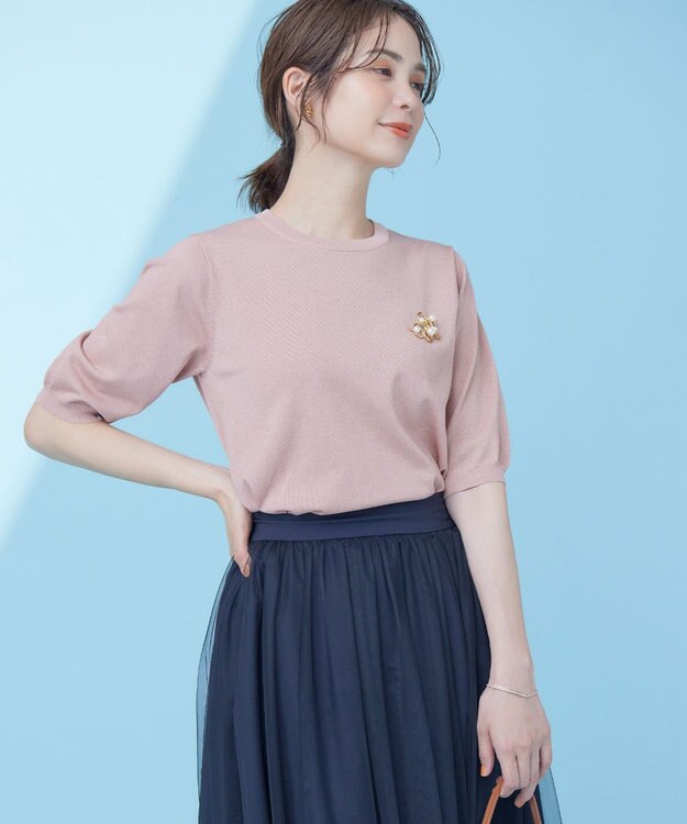 組曲 L 【WEB限定・2SET】シャイニーラメニット×チュールスカート ローズ系