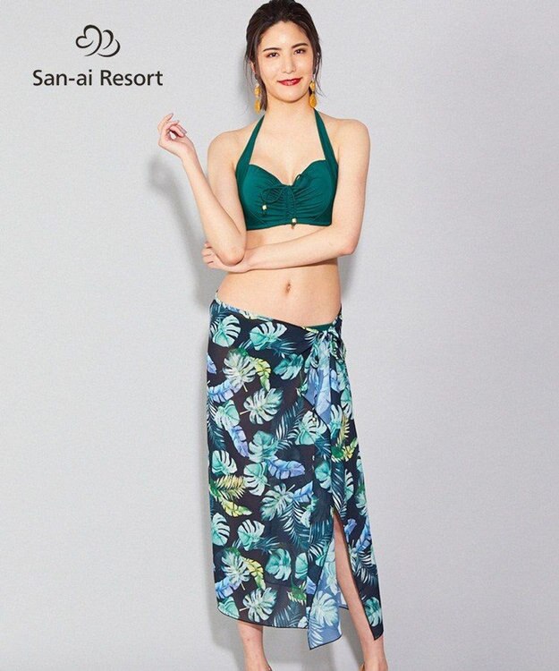 San-ai Resort（三愛水着楽園） 【SALE】【San-ai Resort】リーフ柄 パレオワンピース M ブラック