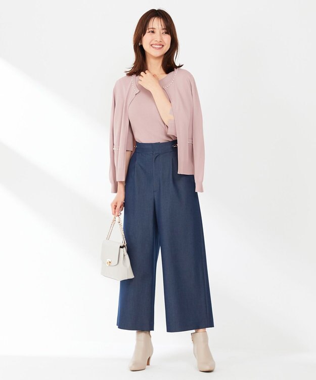 ANY SIS 【洗える】チェーンポイント ワイドパンツ シャンブレー