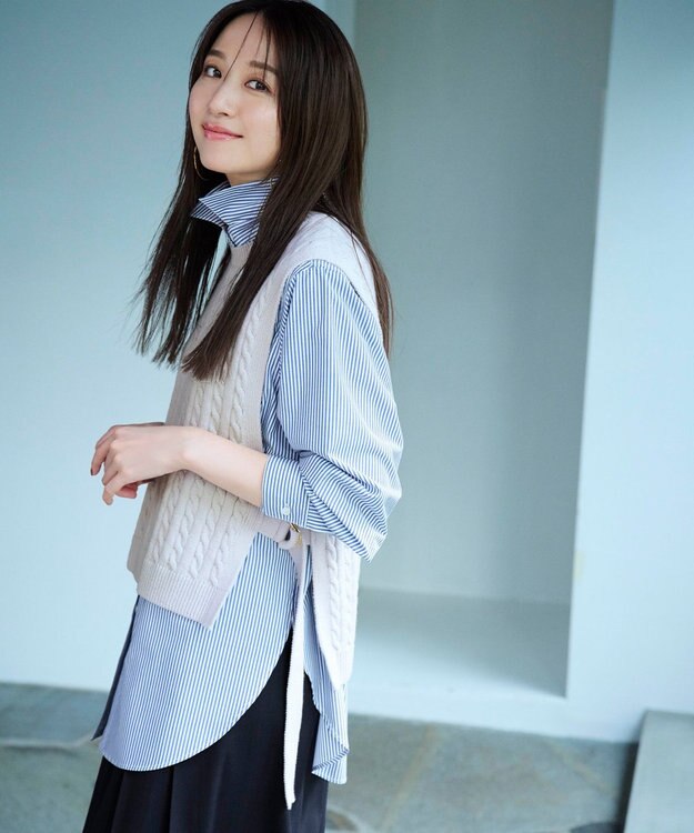 ANY 【UVカット/抗菌防臭/速乾】エニィファンクション　カシュクールシャツ ブルーストライプ