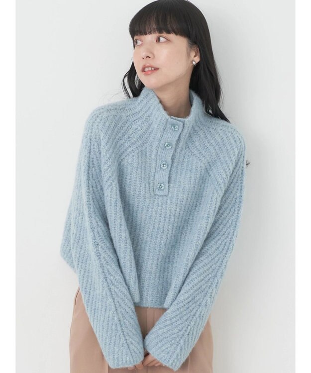 earth music&ecology フワフワＭＩＸハイネックショートニット Light Blue