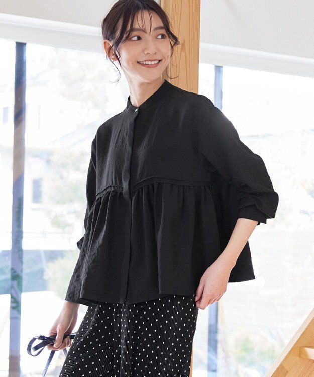 Tiaclasse 【洗える】ピンタックギャザーブラウス ブラック
