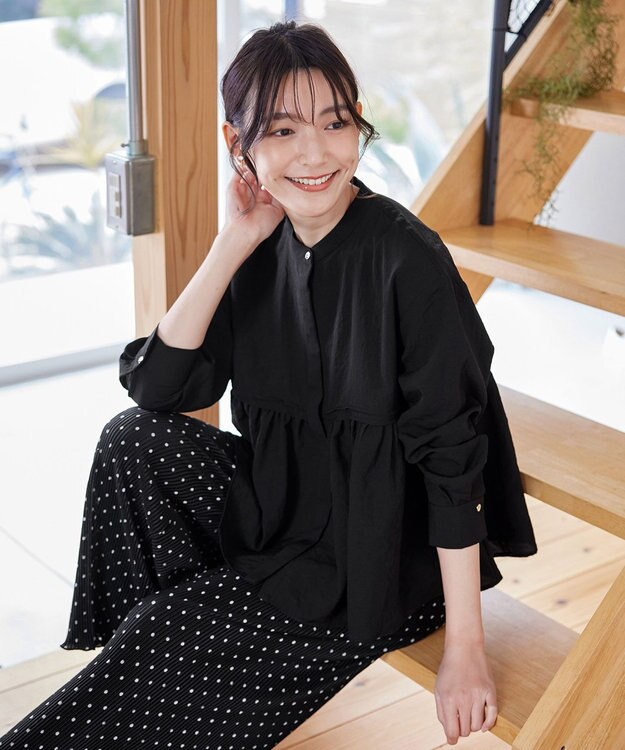 Tiaclasse 【洗える】ピンタックギャザーブラウス ブラック