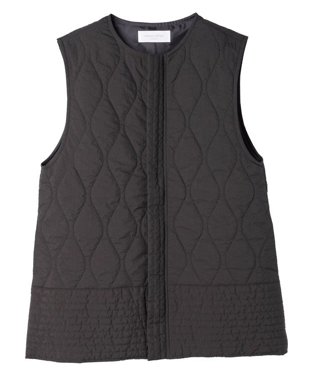 Green Parks ヒョウタンキルトミドル丈ベスト Charcoal Gray