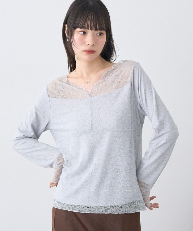 earth music&ecology 【吸湿発熱】【2WAY】あったかフェミニンインナー（２ｗａｙネック） Light Gray