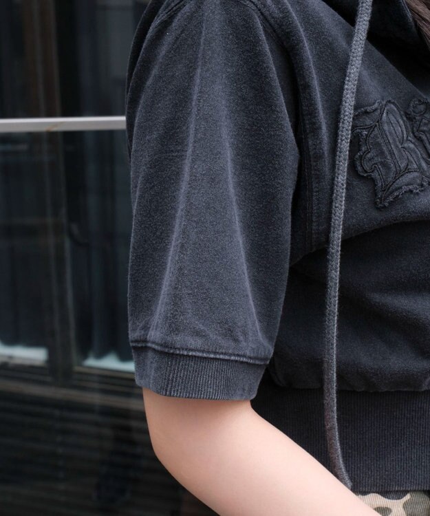 WEGO ヴィンテージウォッシュロゴ半袖パーカー スミクロ