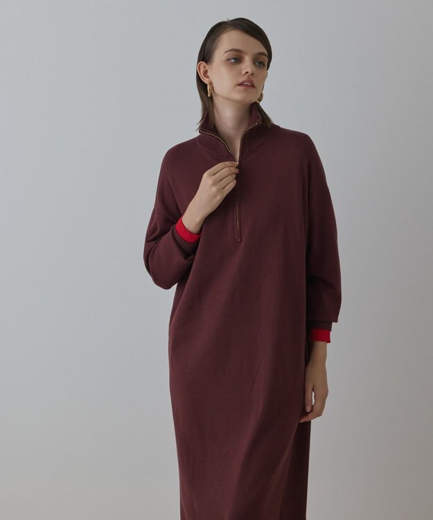 GRACE CONTINENTAL バイカラーストレートニットワンピース ブラウン