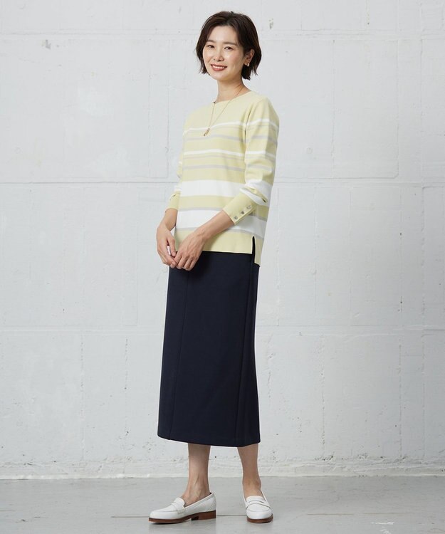 J.PRESS LADIES S 【洗える】Rayon Stretch Border ニット イエロー×オフ系
