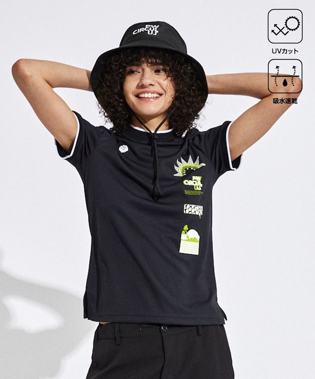 PW CIRCULUS 【UVカット / 吸水速乾】【WOMEN】グラフィティ モック T ゴルフウェア レディース ブラック系