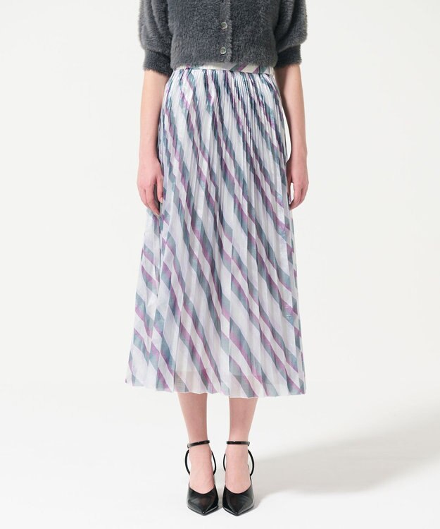 GRACE CONTINENTAL ラメラインプリーツスカート パープル