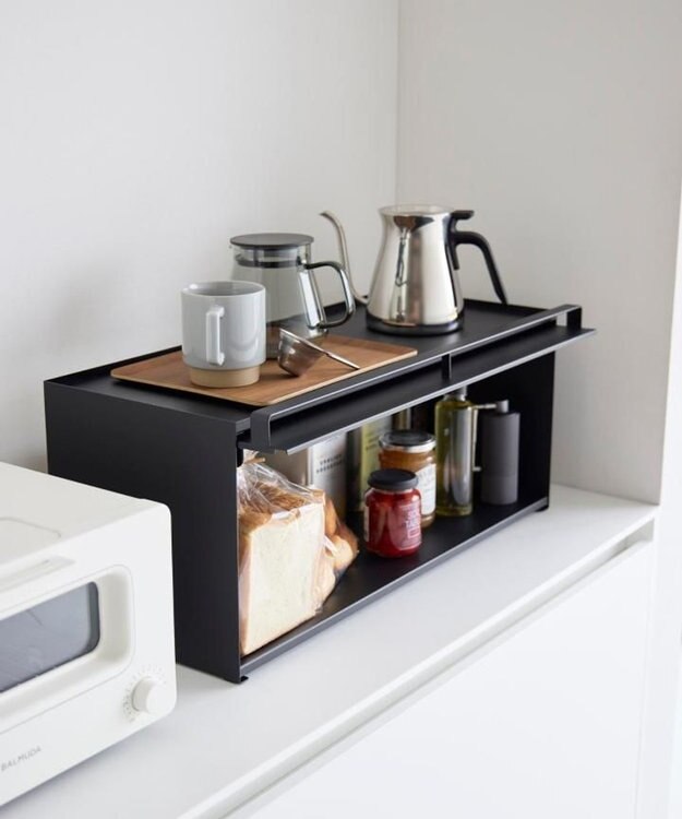 tower 前が開くキッチンカウンター上収納ラック タワー D24 ブラック ブラック