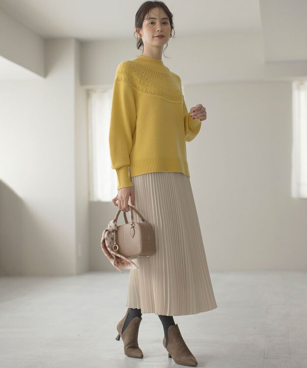 組曲 【WEB限定カラーあり】透かし編みバルキーハイネックニット 【WEB限定】イエロー系9