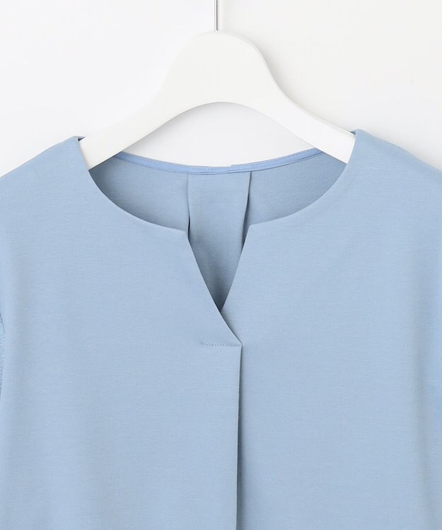 J.PRESS LADIES 【WEB限定カラーあり・接触冷感・UVケア】 スムースジャージー キーネック カットソー サックスブルー系