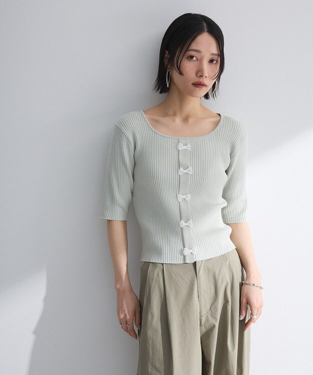 Green Parks ・ｓｗｉｎｇ　ｂｙ　フロントリボンリブニット Light Gray