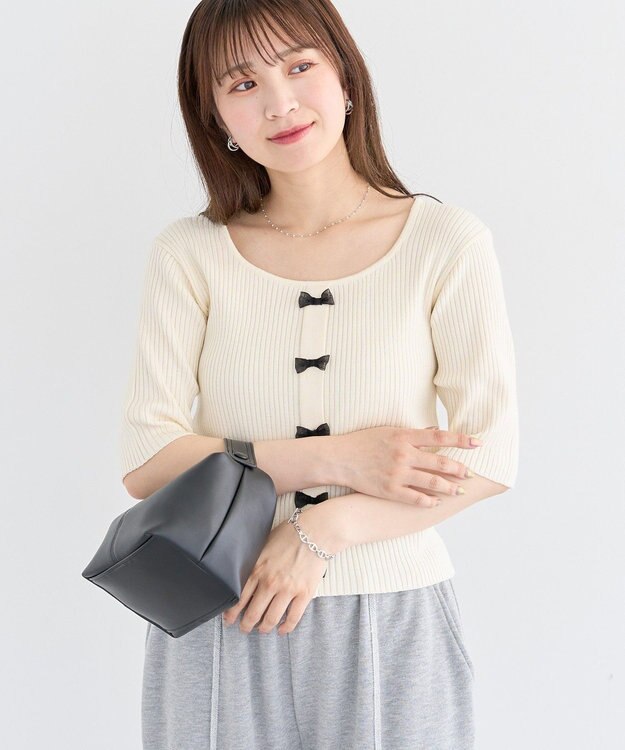 Green Parks ・ｓｗｉｎｇ　ｂｙ　フロントリボンリブニット Light Gray