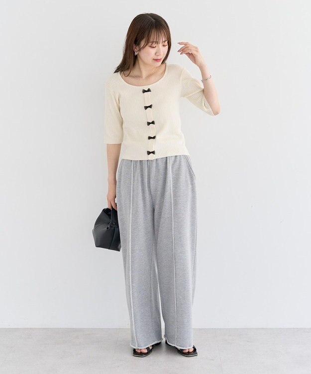 Green Parks ・ｓｗｉｎｇ　ｂｙ　フロントリボンリブニット Light Gray