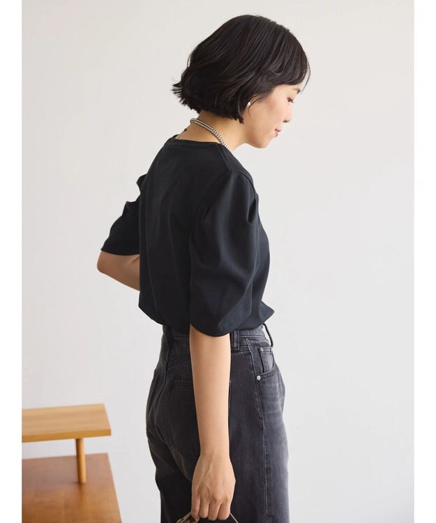 AMERICAN HOLIC 接触冷感タックスリーブ５分袖カットプルオーバー Black