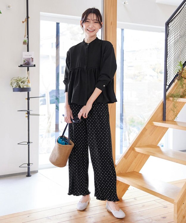 Tiaclasse 【洗える】ピンタックギャザーブラウス ブラック