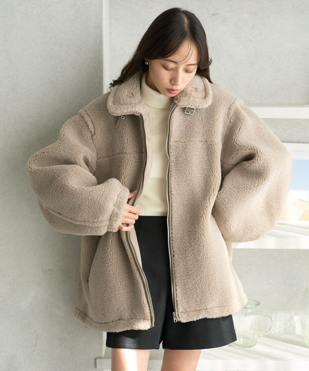 earth music&ecology ボアルーズブルゾン グレーベージュ