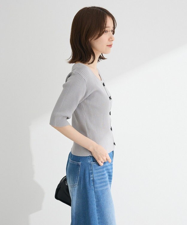Green Parks ・ｓｗｉｎｇ　ｂｙ　フロントリボンリブニット Light Gray