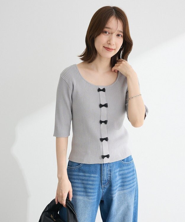 Green Parks ・ｓｗｉｎｇ　ｂｙ　フロントリボンリブニット Light Gray