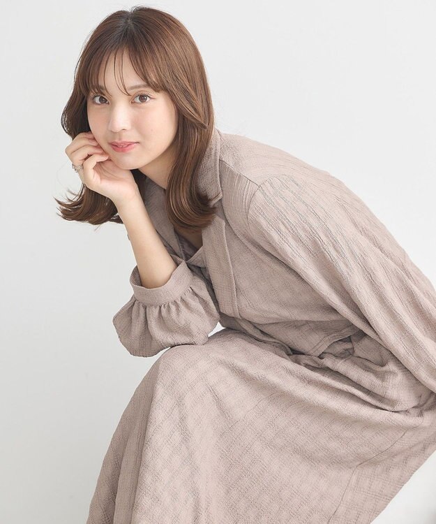 earth music&ecology ＳＥＴ２点ジャカードシャツ＋キャミドレ Mocha