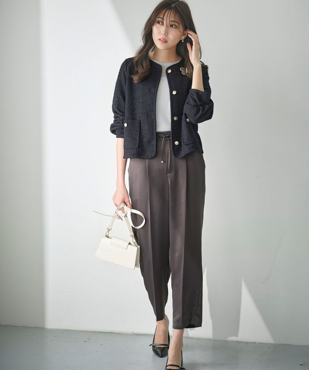 ANY SIS 【洗える】サテンドロストイージー パンツ スレート