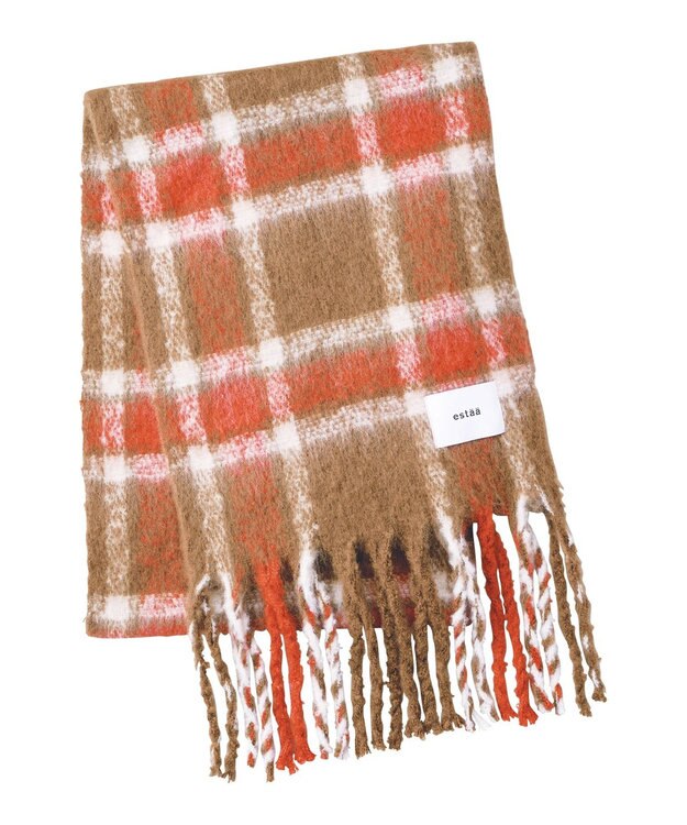 MOONBAT estaa ボリュームマフラー クラシックチェック／手洗い可 ダークブラウン