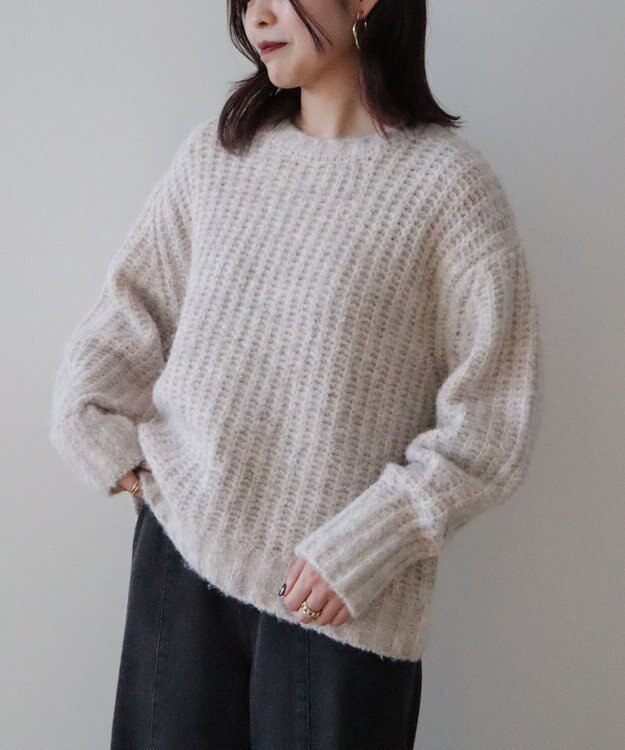 Green Parks ざっくりローゲージニットプルオーバー Gray