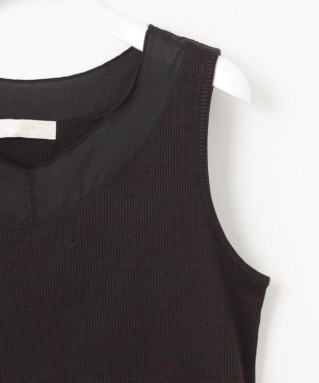 ANY SIS シアーコンビテレコ タンクトップ ブラック