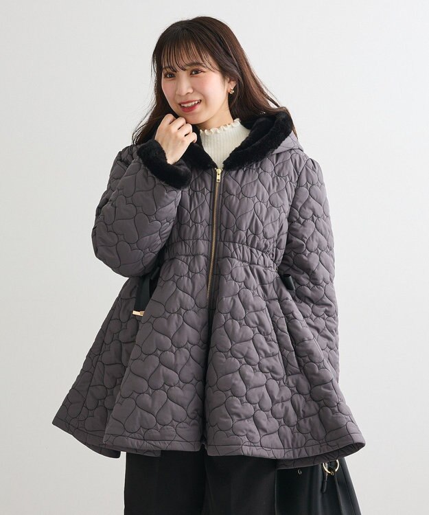 Green Parks ・ｓｗｉｎｇ　ｂｙ　ハートキルトフレアコート Charcoal Gray